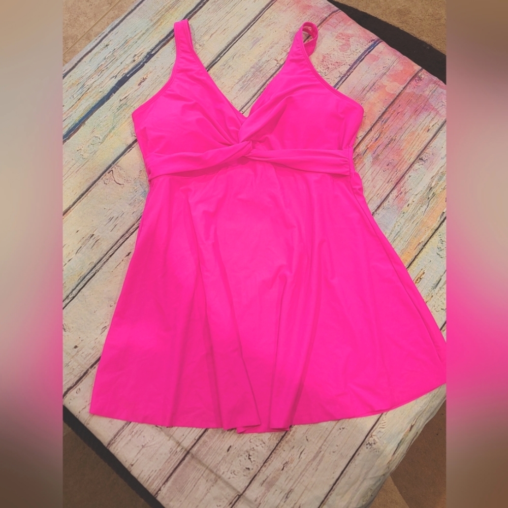 New Hot pink swim dress can be worn as a cover up or as swimsuit
